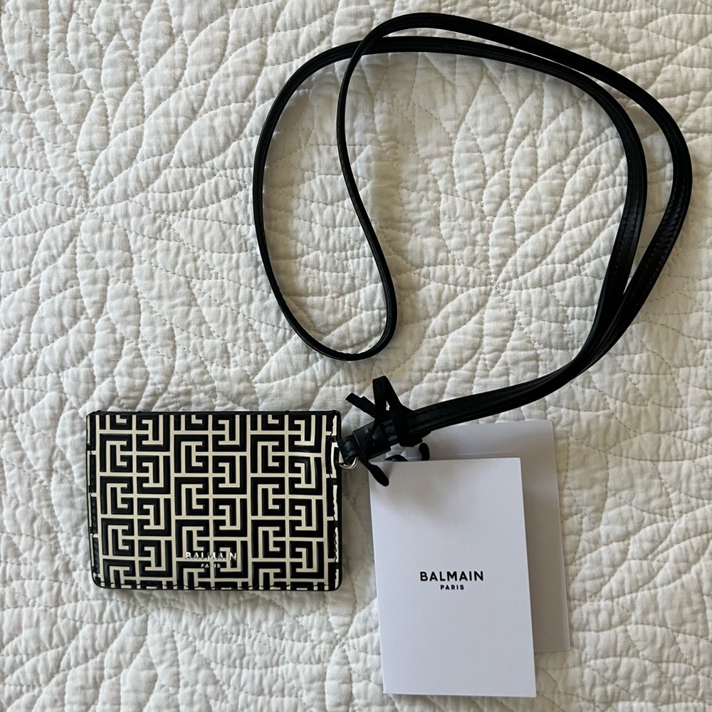 Balmain Black and White Geometric Card Holder with Strap
